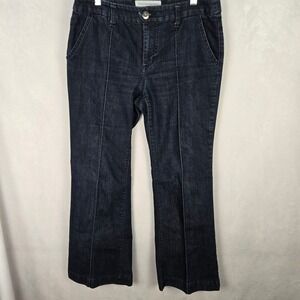 Chicos Platinum Denim Dark Wash Wide Leg Seam Front Trouser Jeans 0 Short